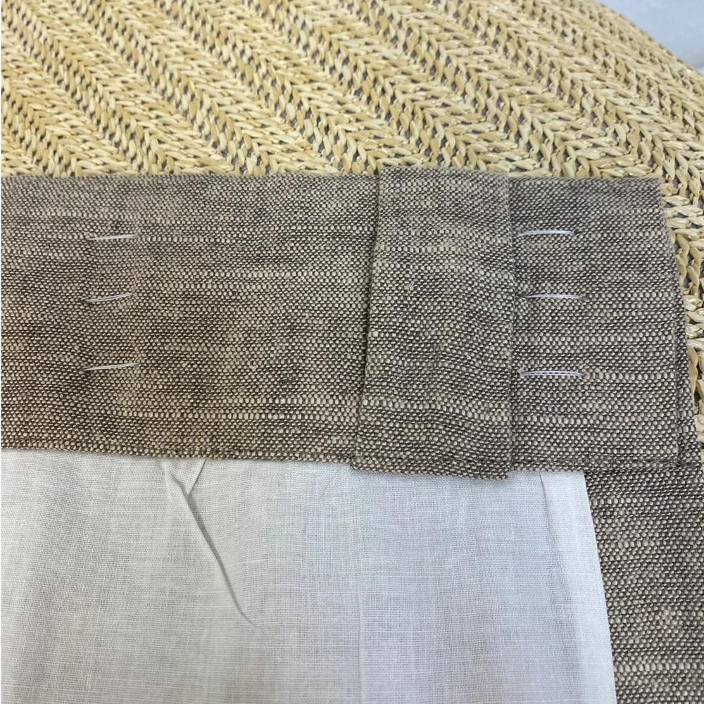 Pottery Barn Emery Linen Curtain Panel 3in1 Flax/Taupe 50x84 Light Filtering